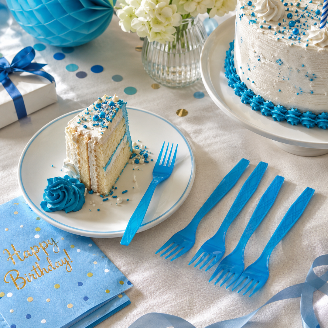 Light Blue Forks - 20PC | Pastel Blue Party Forks for Cake, Dessert or Snacks | Sturdy Picnic Forks