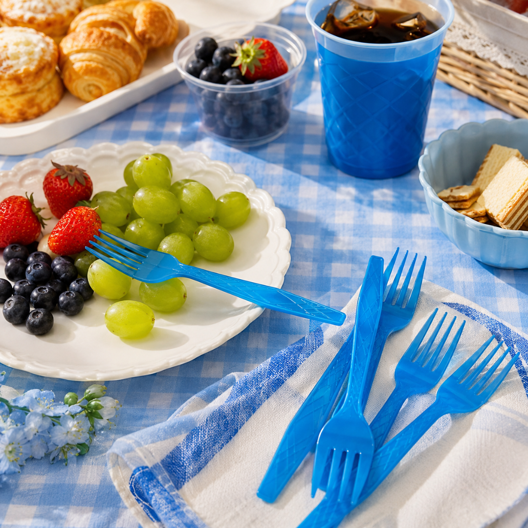 Light Blue Forks - 20PC | Pastel Blue Party Forks for Cake, Dessert or Snacks | Sturdy Picnic Forks
