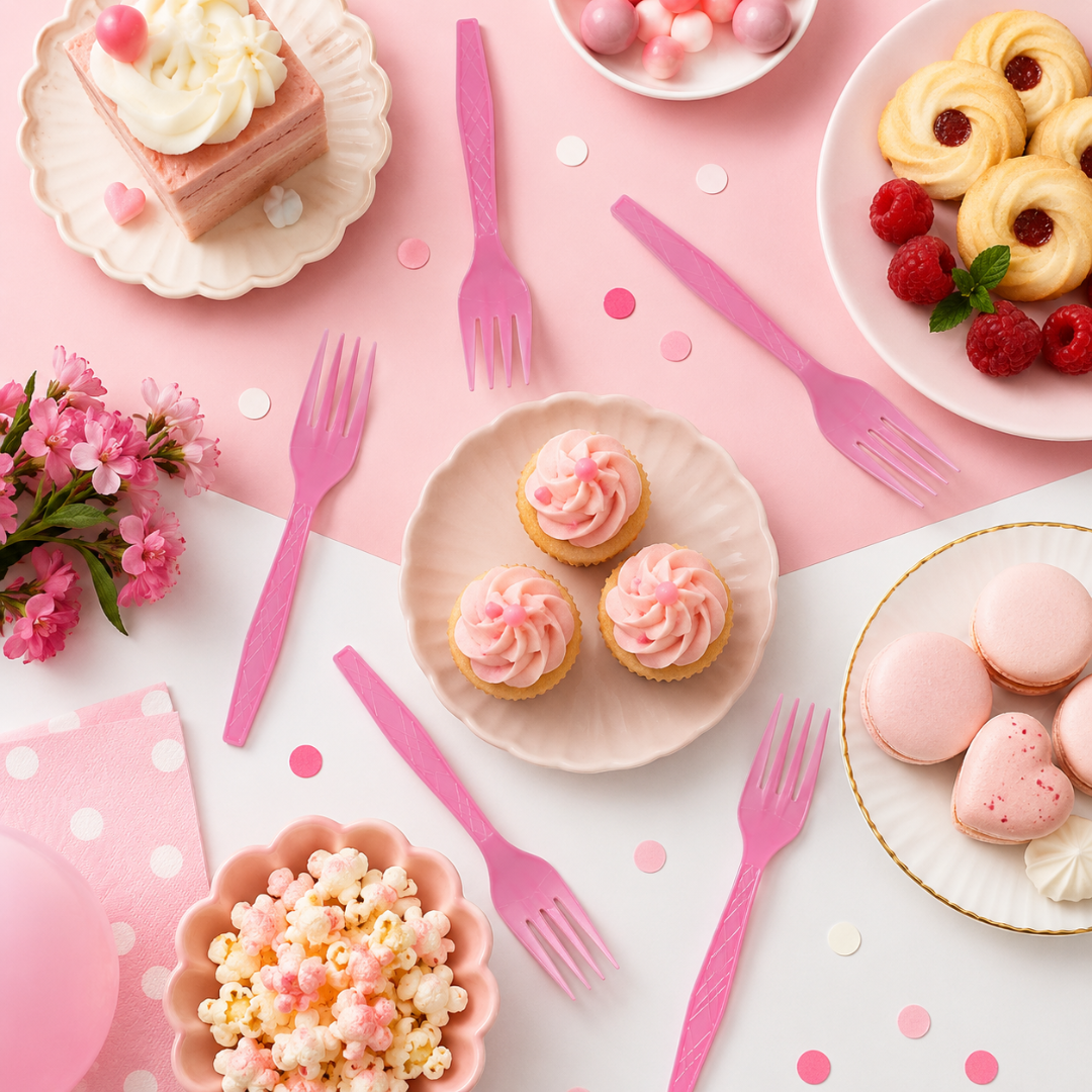 Light Pink Forks - 20PC | Pastel Pink Party Forks for Birthdays, Baby Showers and Picnics