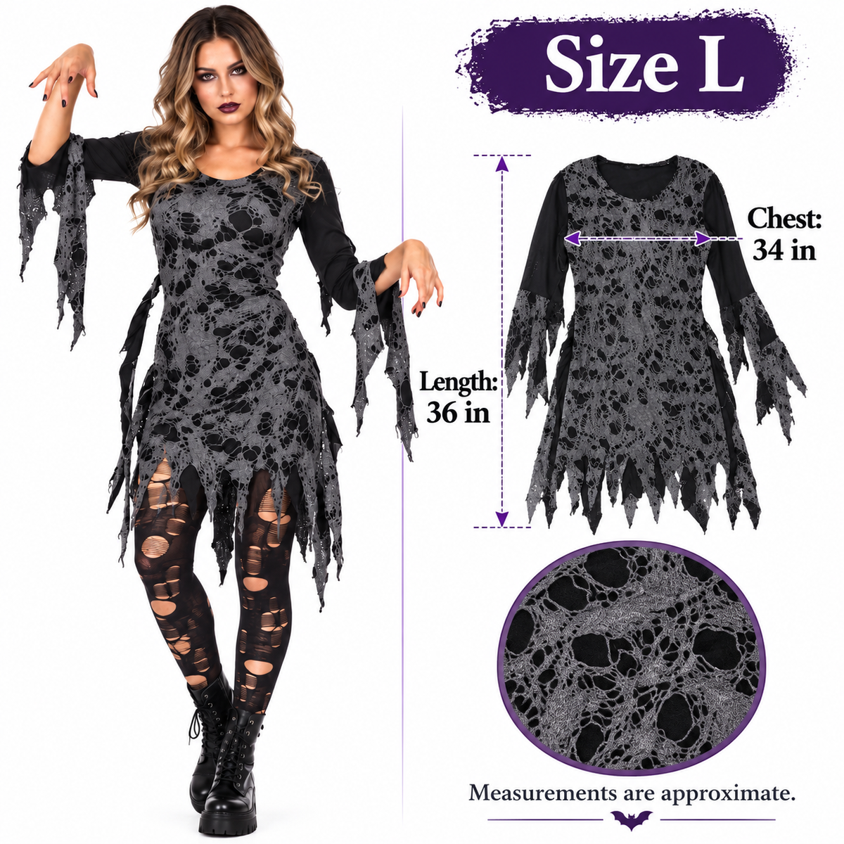 Zombie Tattered Skirt Costume for Women | Adult Halloween Fancy Dress for Spooky Theme Parties & Costume Events