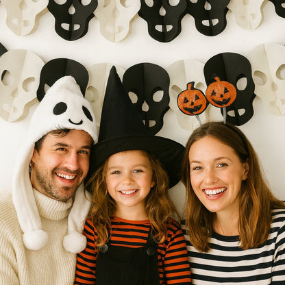 Black & White Skull Garland For Wall Hanging Decor- Over 10 Ft - 1PC