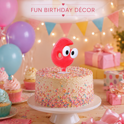 Googly Eyes Number 6 Birthday Cake Candle