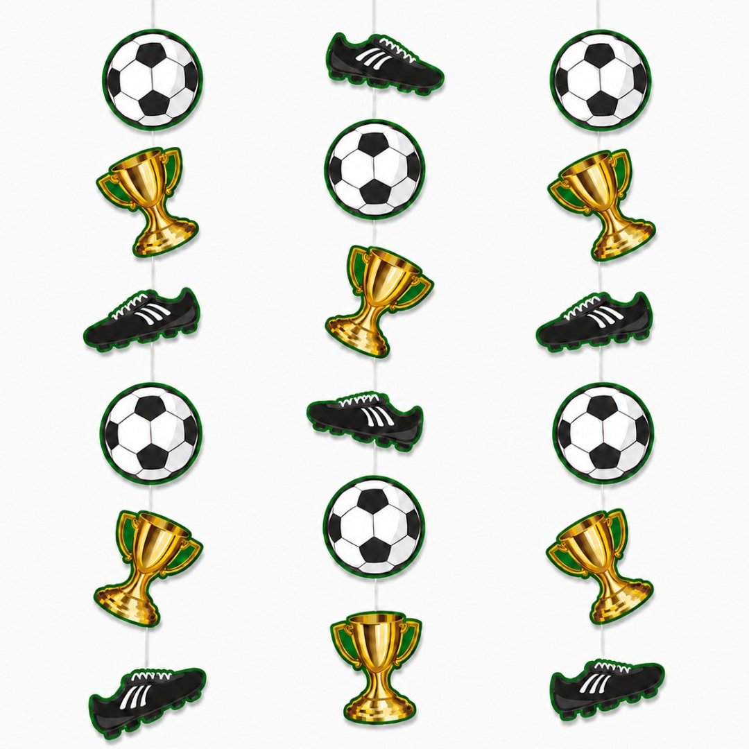 "Soccer Theme Hanging Foil Swirl Decoration 3PC - Football Decor | Wanna Party" - Image 2