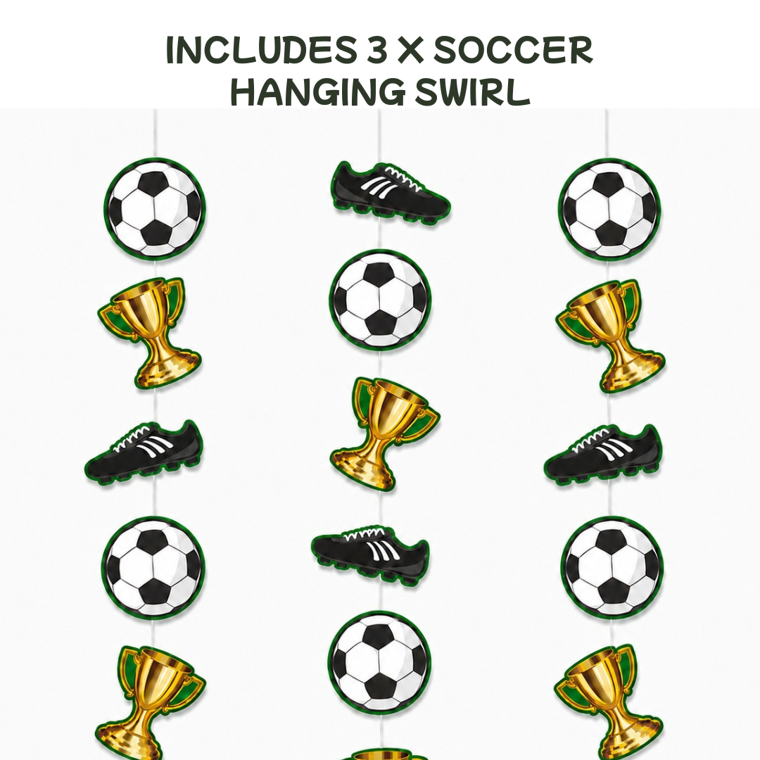 "Soccer Theme Hanging Foil Swirl Decoration 3PC - Football Decor | Wanna Party" - Image 3