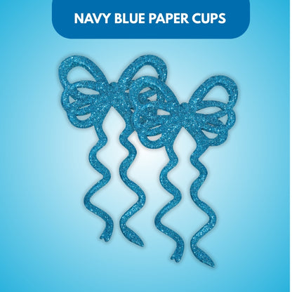 Fancy Blue Glitter Christmas Bows For Hanging Decor -  6 PC