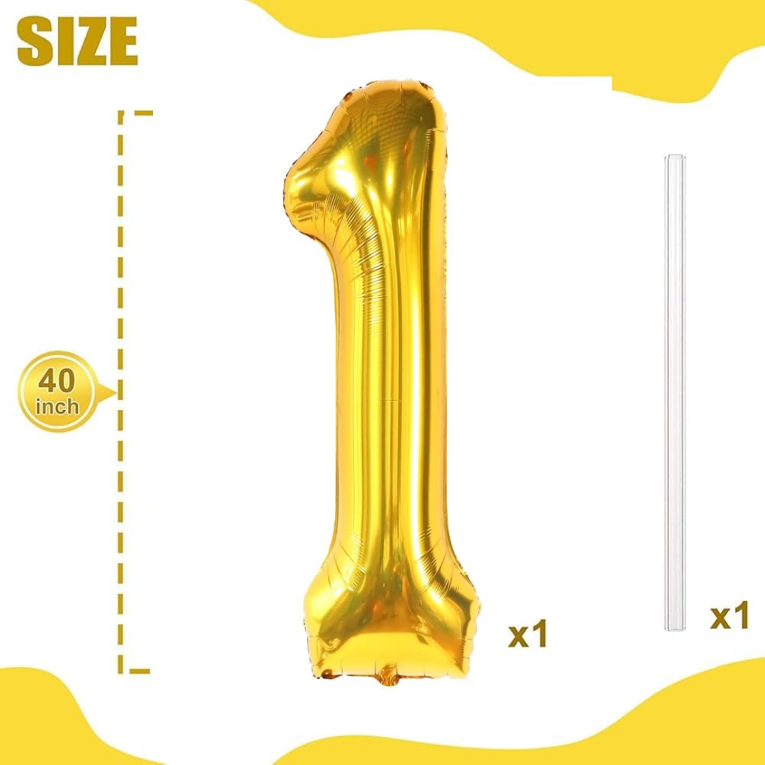 Gold Number 1 Foil Balloon | Birthday Party Number Decoration Balloon | Anniversary Celebration Decor | Golden Numeric Balloon for Event Decoration | 1 Piece