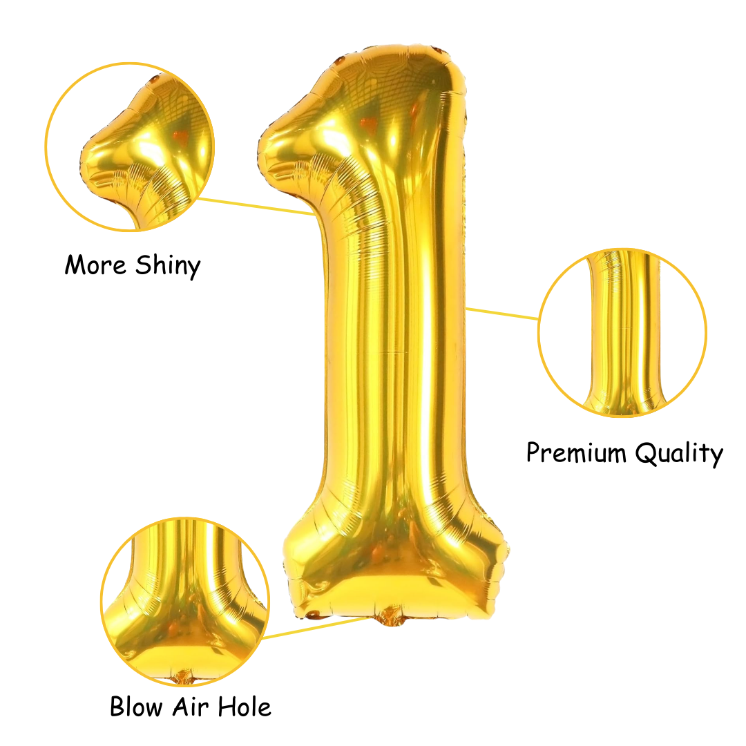 Gold Number 1 Foil Balloon | Birthday Party Number Decoration Balloon | Anniversary Celebration Decor | Golden Numeric Balloon for Event Decoration | 1 Piece