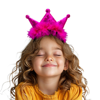 Pink Princess Stuffed Crown Sequin Marabou Headband - 1Pc