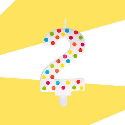 Multi Color Polk Dot Number 2 Candle - 1PC
