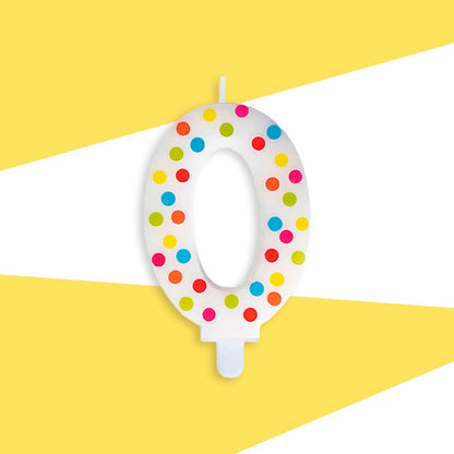 Number 0 Multicolor Polka Dot Candle - 1PC