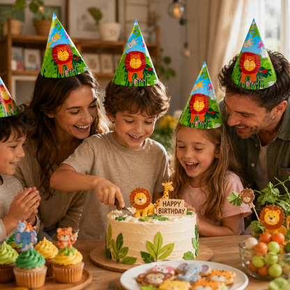 Jungle Animal Party Hats - 8PC