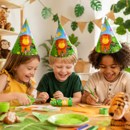 Jungle Animal Party Hats - 8PC