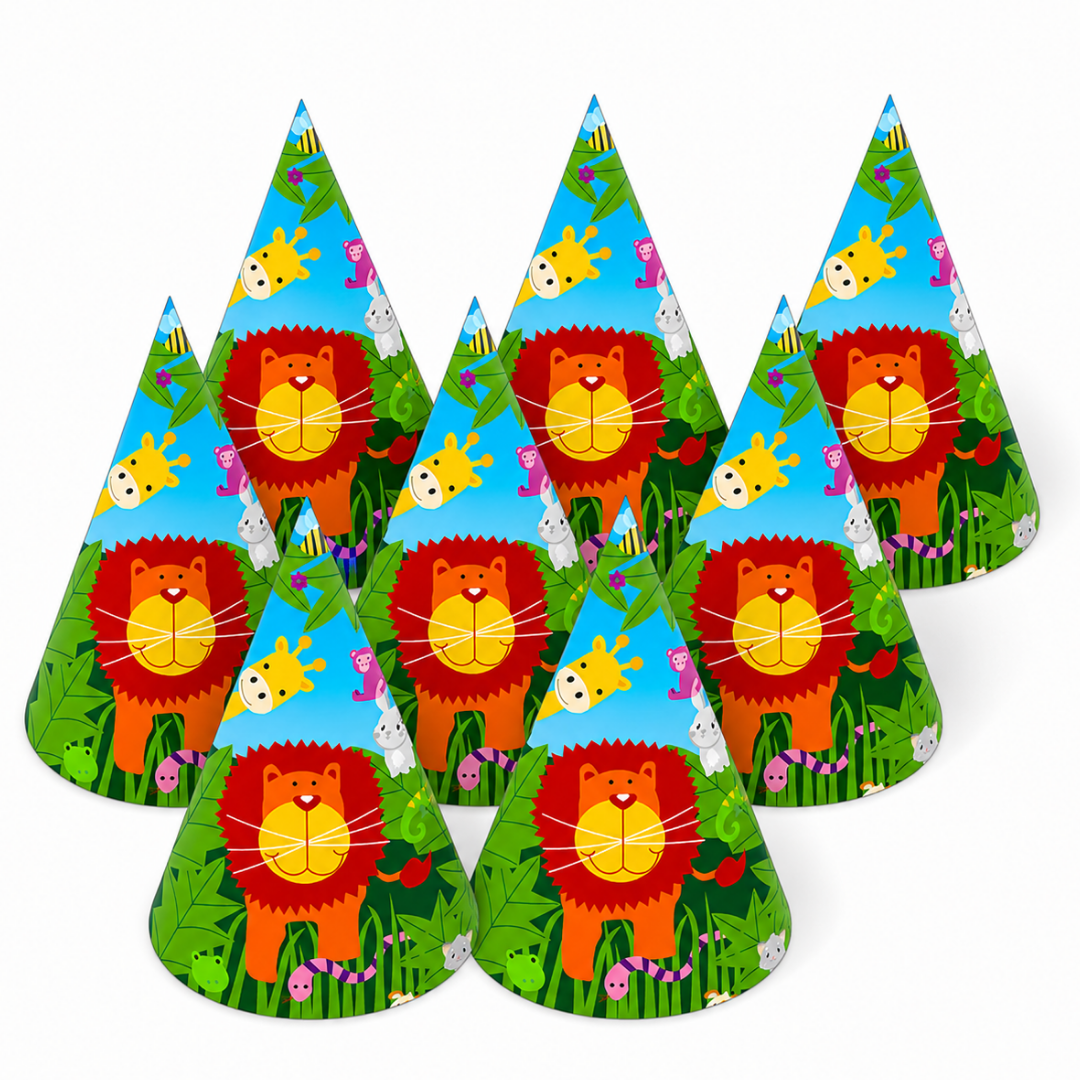 Jungle Animal Party Hats - 8PC
