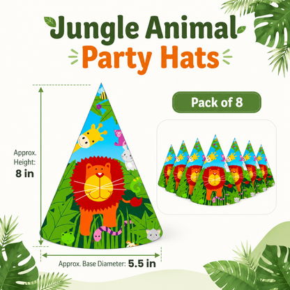 Jungle Animal Party Hats - 8PC
