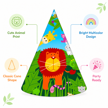 Jungle Animal Party Hats - 8PC