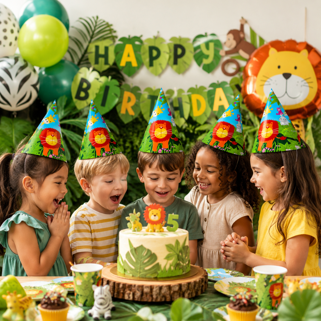 Jungle Animal Party Hats - 8PC