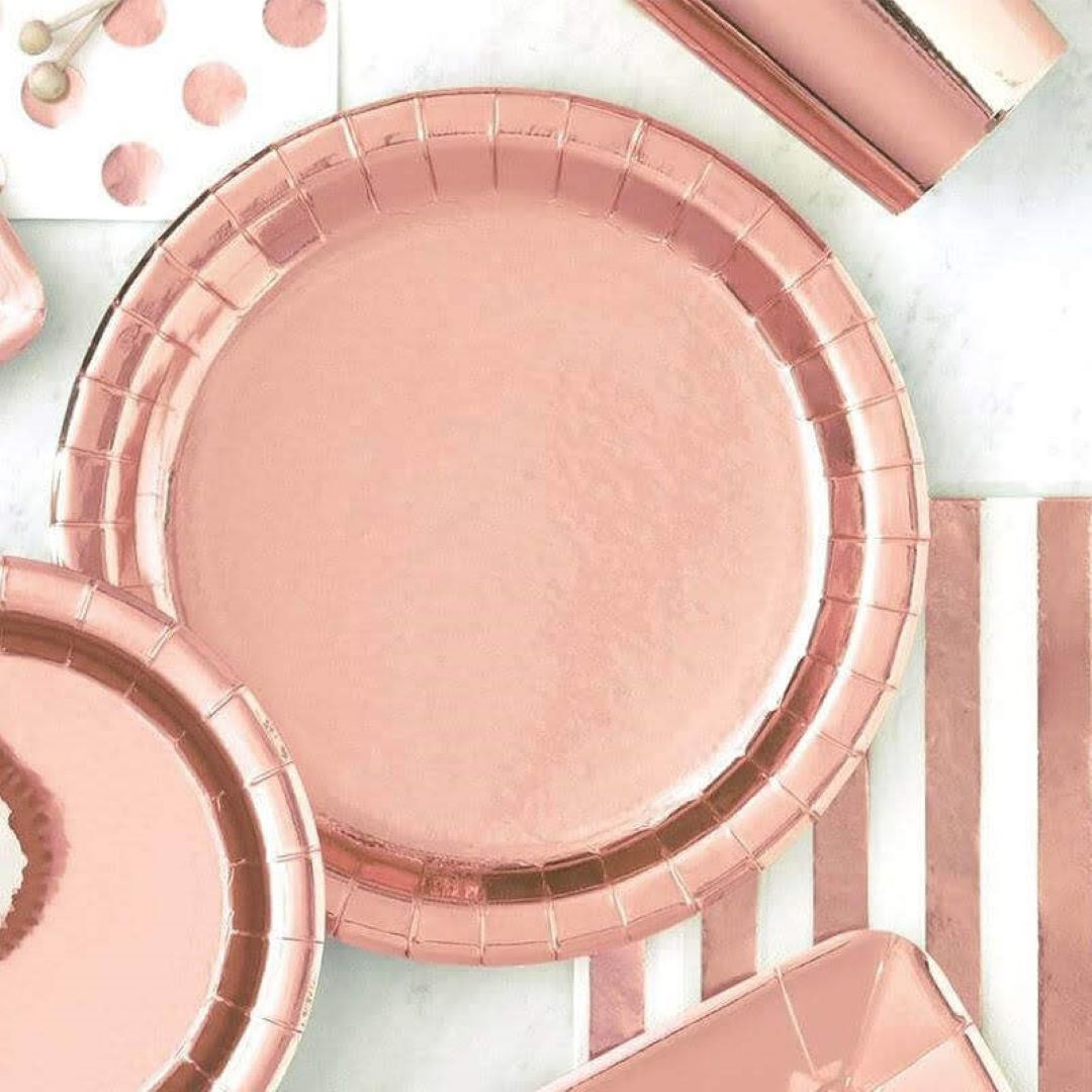 Rose Gold Square Golden Rim Paper Plates - 9 Inches - 10PC
