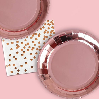 Rose Gold Square Golden Rim Paper Plates - 9 Inches - 10PC