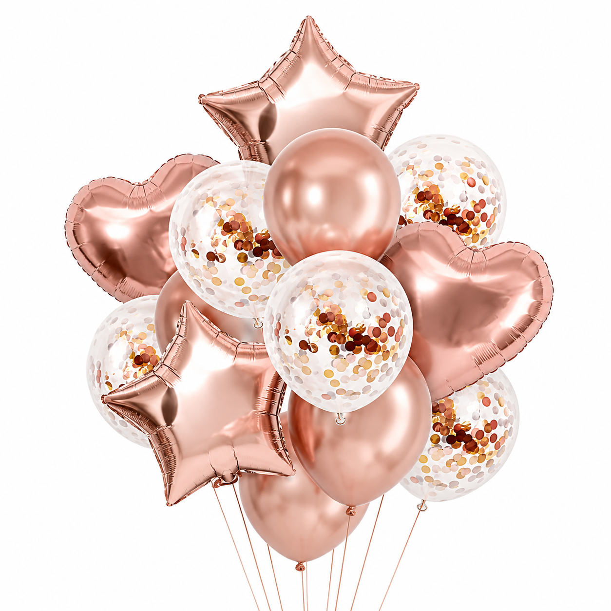 Rose Gold Star & Heart Confetti Balloons Kit - 14PC