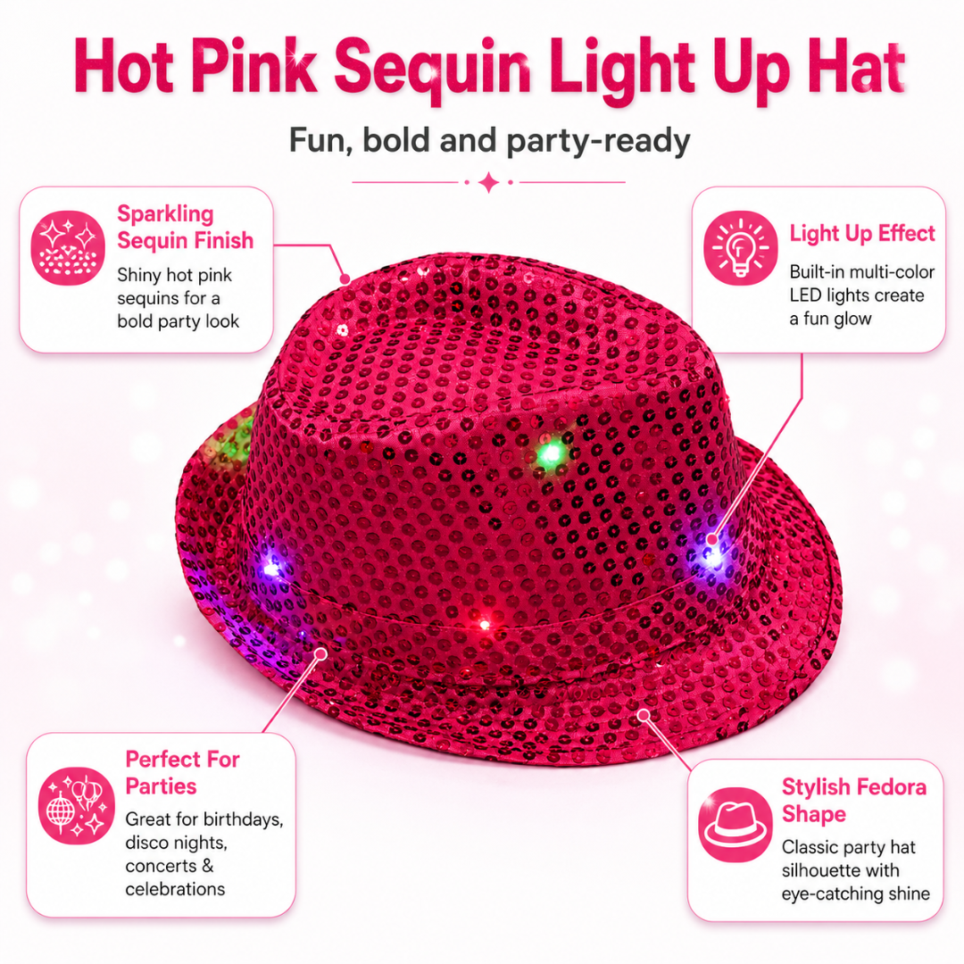 Sequin Light Up Hat Hot Pink - 1PC