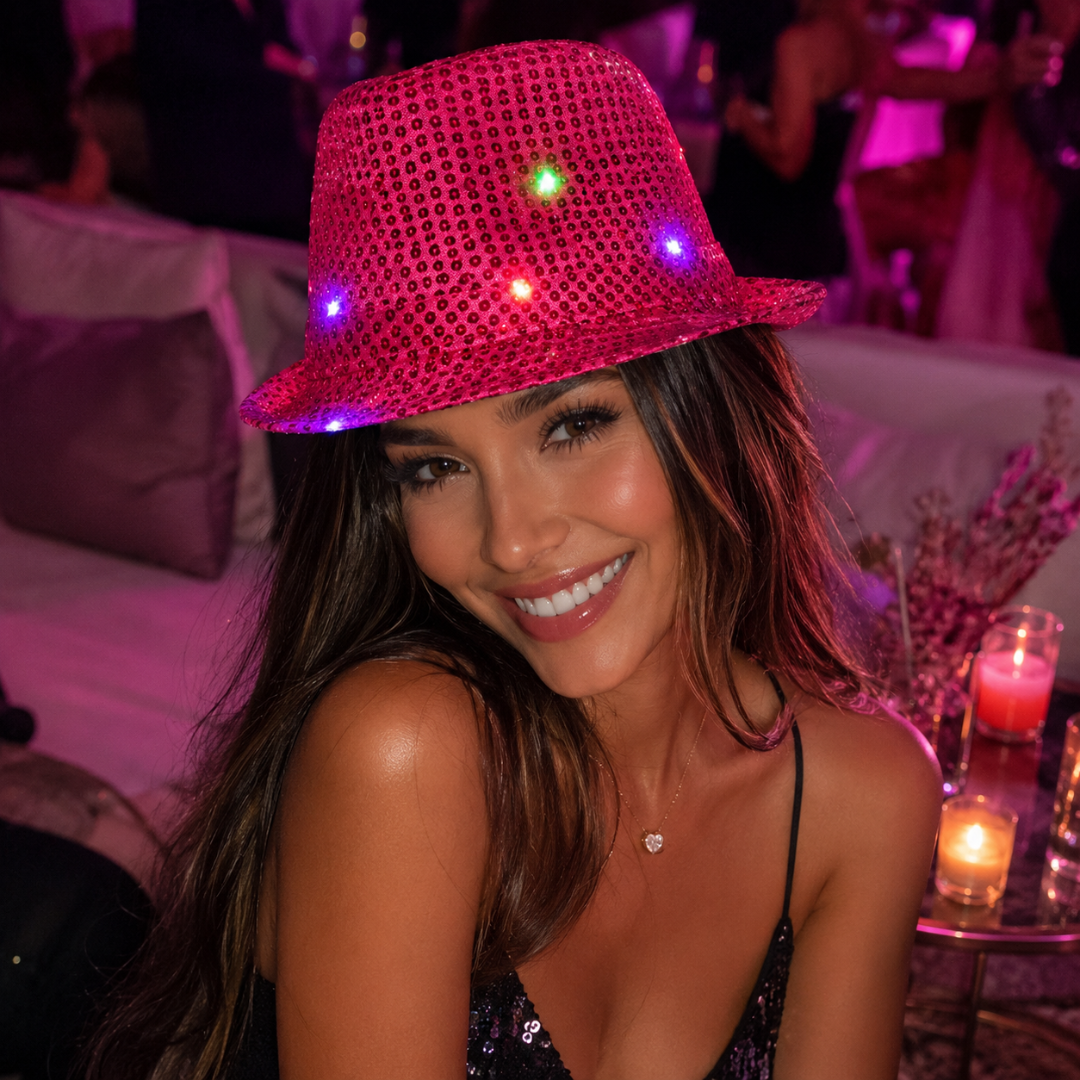 Sequin Light Up Hat Hot Pink - 1PC
