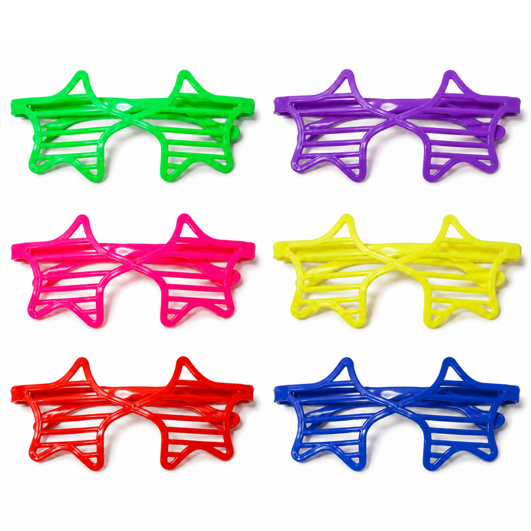 Star Neon Shutter Shades 6PC - Glow Party Glasses | Wanna Party