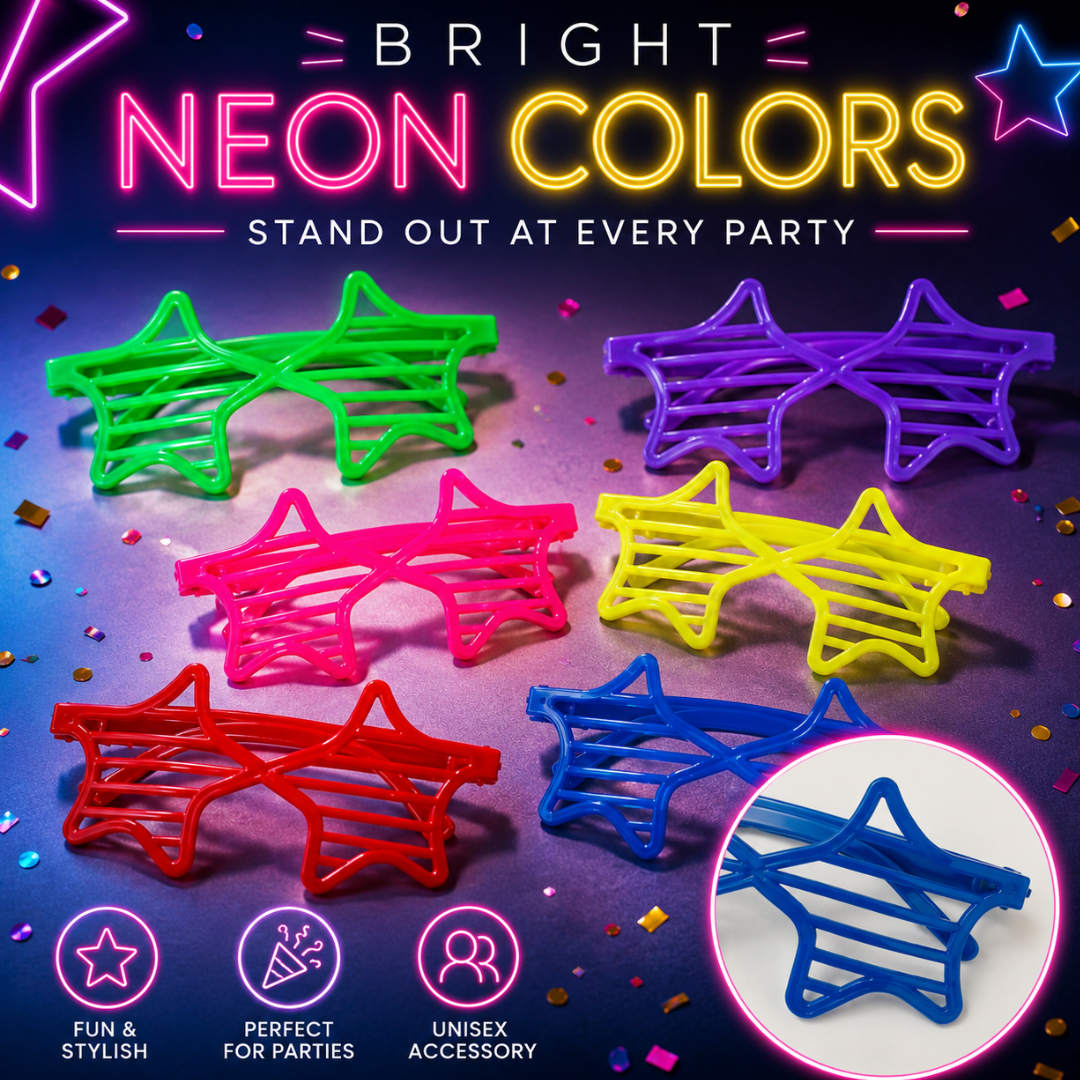 Star Neon Shutter Shades 6PC - Glow Party Glasses | Wanna Party