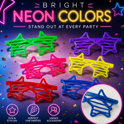 Star Neon Shutter Shades 6PC - Glow Party Glasses | Wanna Party