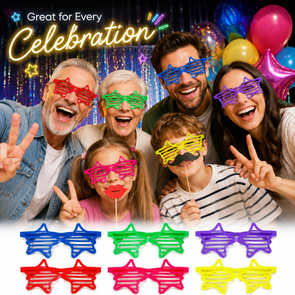 Star Neon Shutter Shades 6PC - Glow Party Glasses | Wanna Party