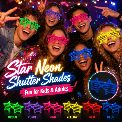 Star Neon Shutter Shades 6PC - Glow Party Glasses | Wanna Party