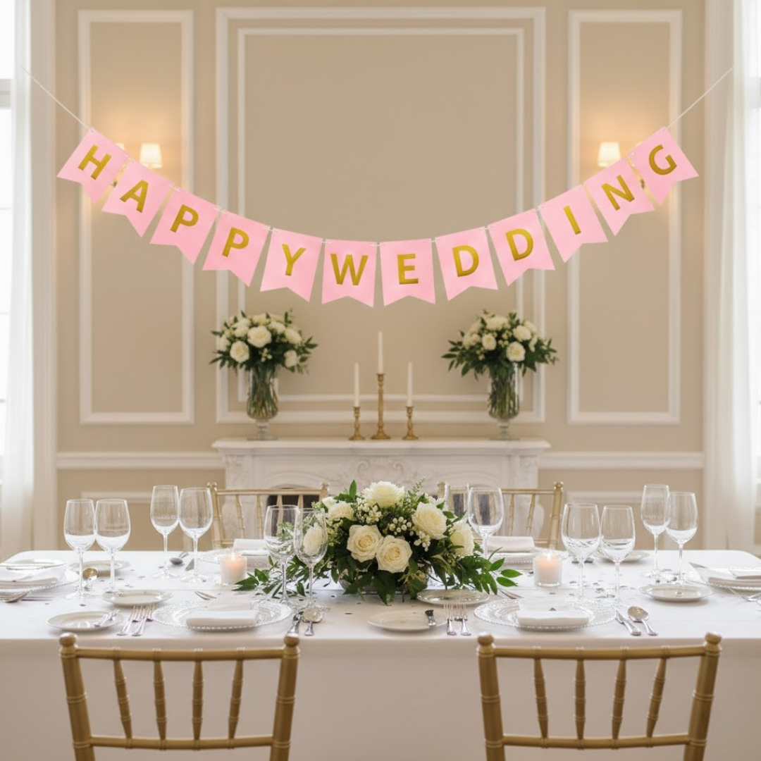 Happy Wedding Banner 9 Feet Bridal Shower Marriage Party Decor