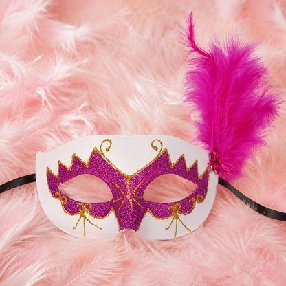 Glittery Eye Mask With Feathers Pink