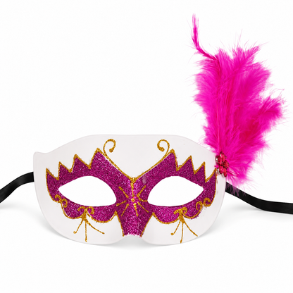 Glittery Eye Mask With Feathers Pink