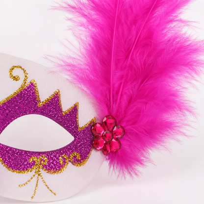 Glittery Eye Mask With Feathers Pink
