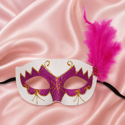 Glittery Eye Mask With Feathers Pink