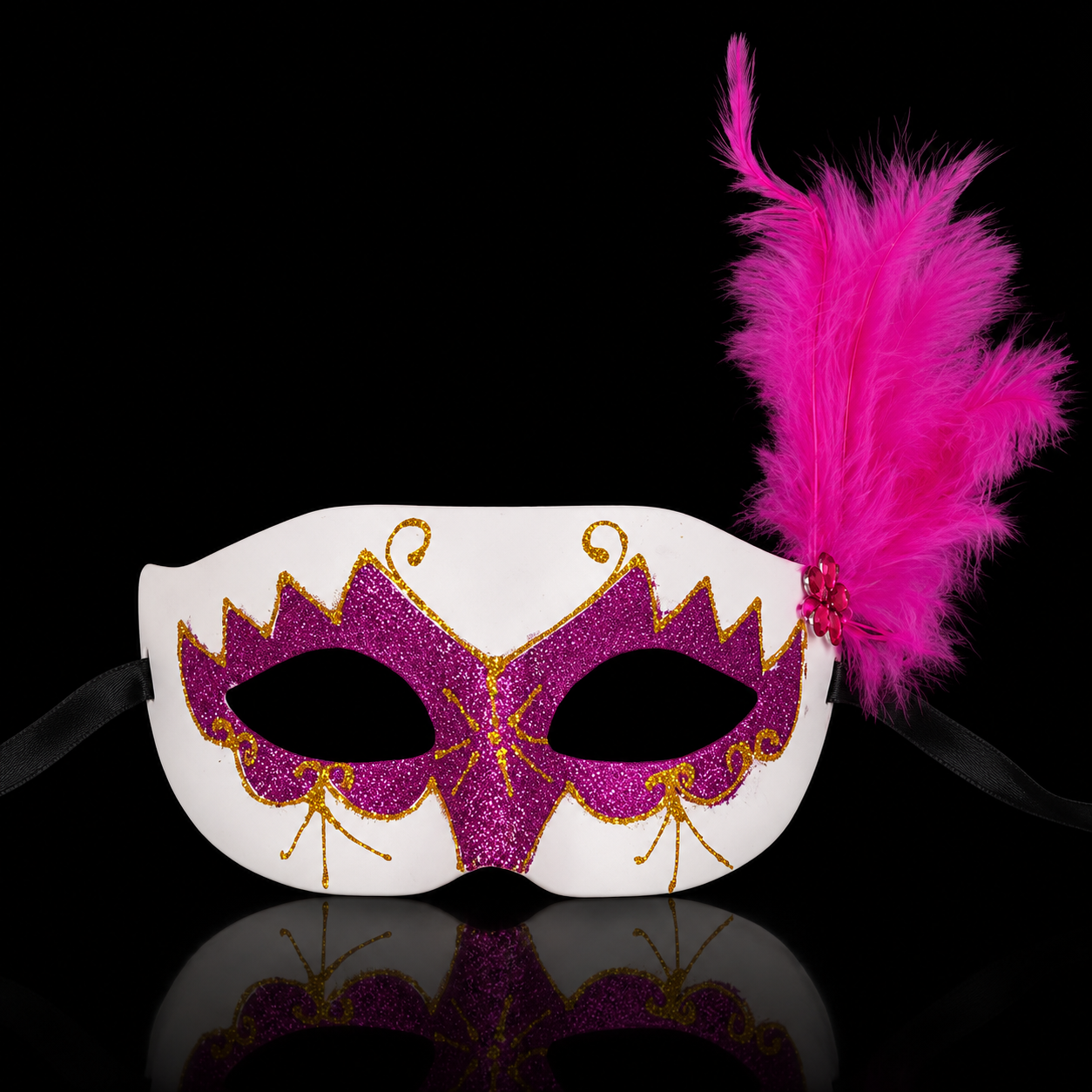 Glittery Eye Mask With Feathers Pink