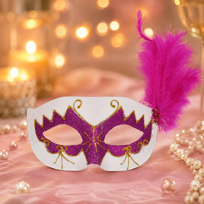 Glittery Eye Mask With Feathers Pink