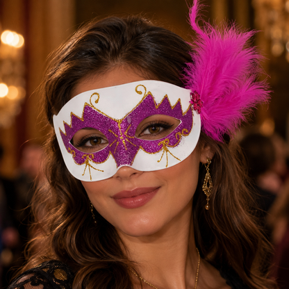 Glittery Eye Mask With Feathers Pink