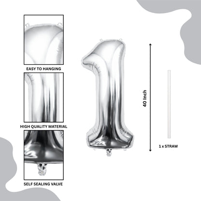 Silver Number 1 Foil Balloon 40 Inch  Air Filled Pack of 1