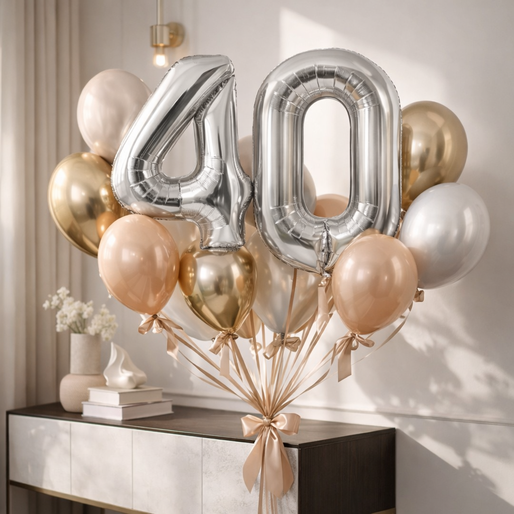 Silver Number 4 Foil Balloon 40 Inch  Air Filled Pack of 1