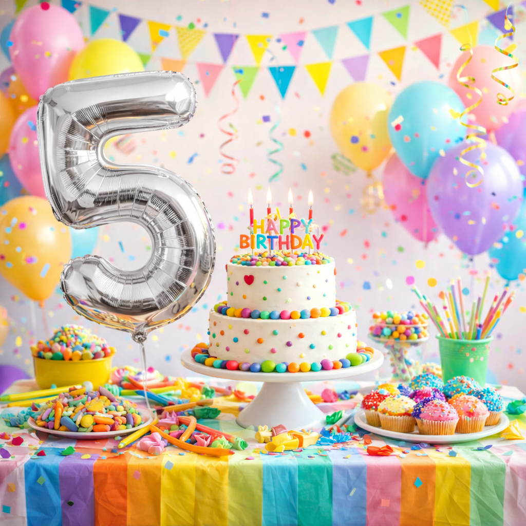Silver Number 5 Foil Balloon 40 Inch  Air Filled Pack of 1