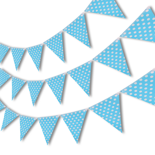 Blue Polka Dot Triangular Bunting Banner - Over 9 FT - 1PC