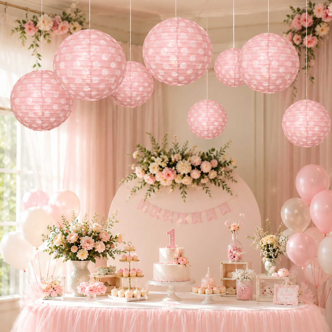 Polka Dot Pink Lanterns 14 - Pack of 1