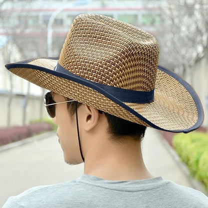 Cowboy Beach Hat with Dark Blue Ribbon