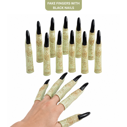 Fake Fingers with Black Long Nails Witch Costume Accessory - 10PC