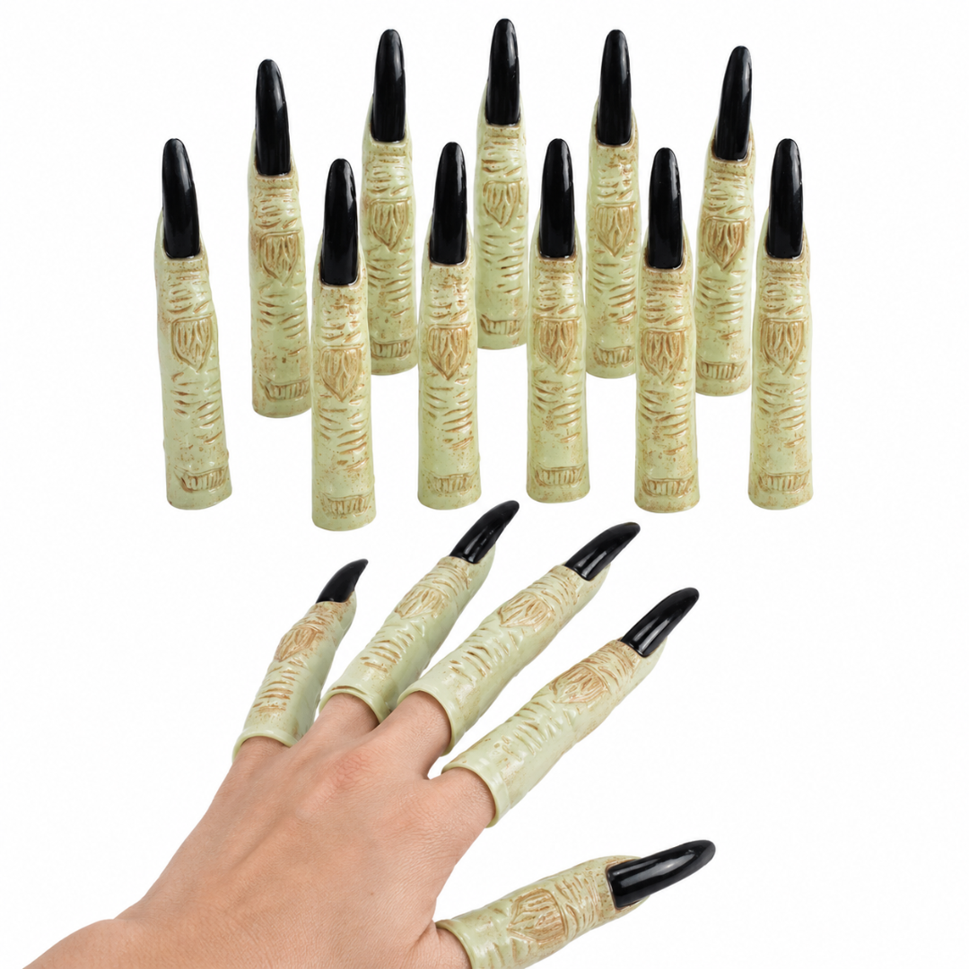 Fake Fingers with Black Long Nails Witch Costume Accessory - 10PC