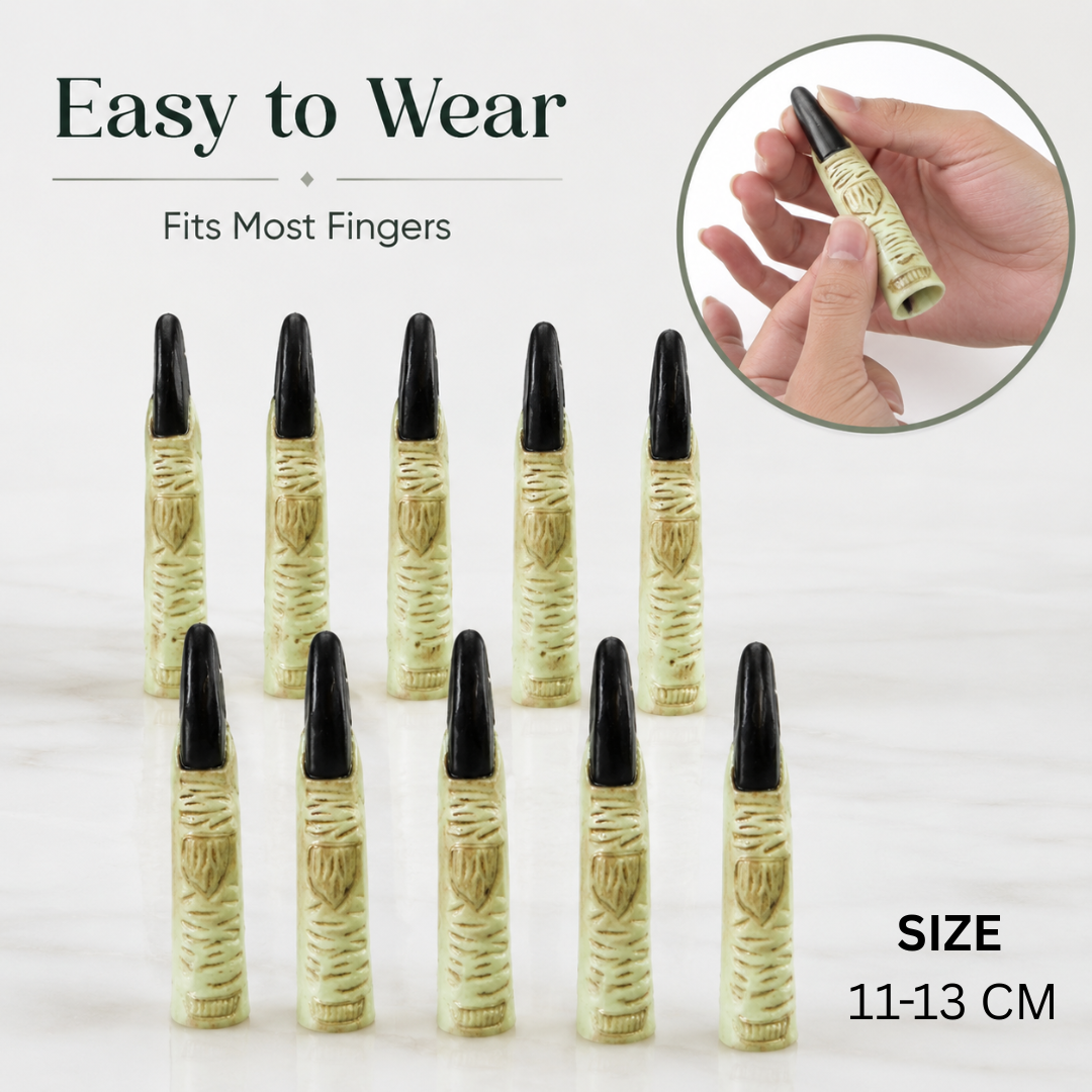 Fake Fingers with Black Long Nails Witch Costume Accessory - 10PC
