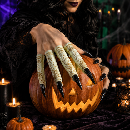 Fake Fingers with Black Long Nails Witch Costume Accessory - 10PC