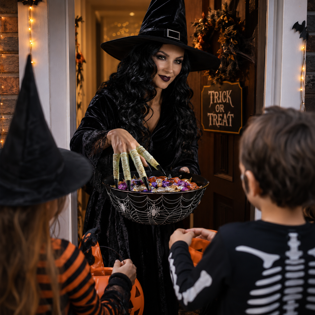Fake Fingers with Black Long Nails Witch Costume Accessory - 10PC