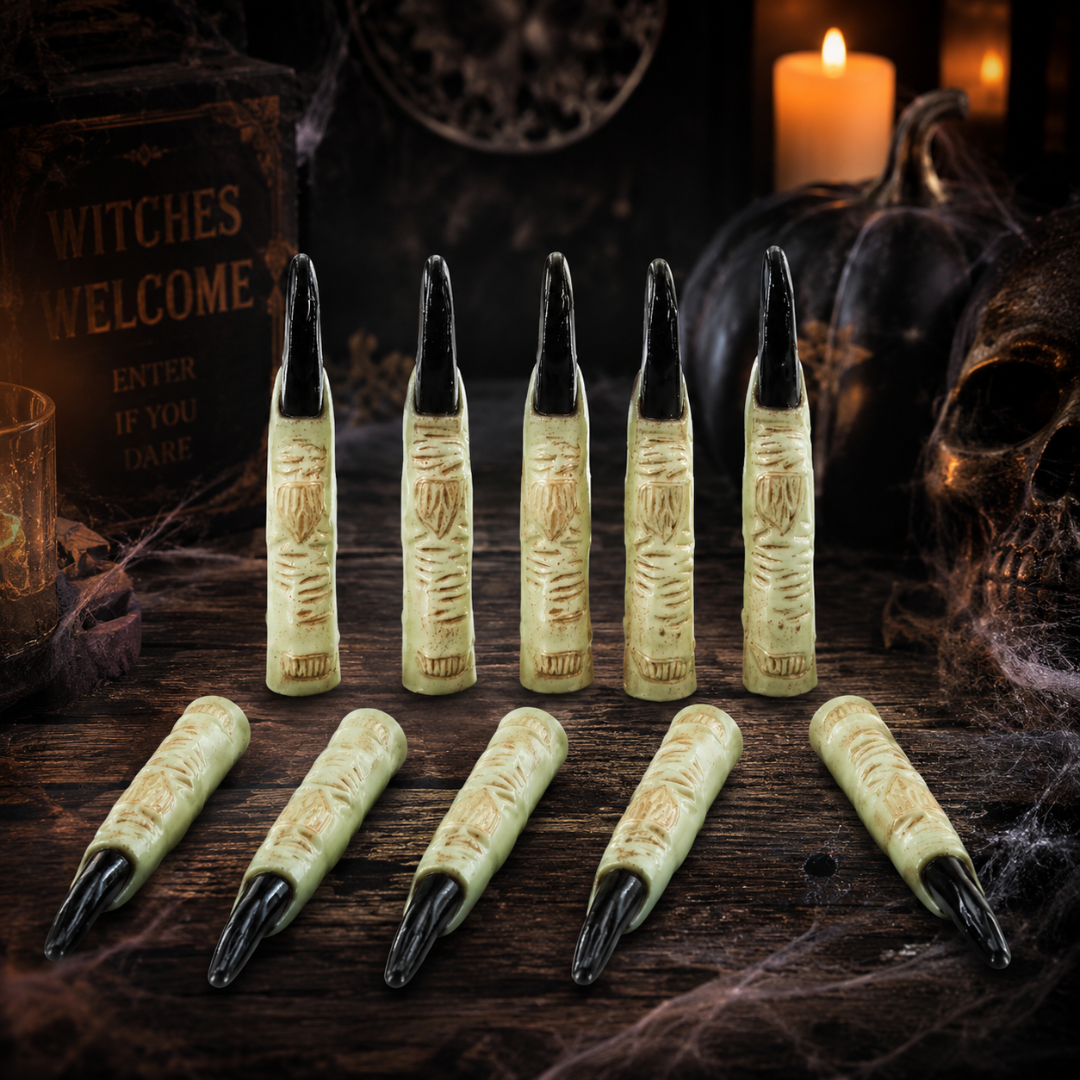 Fake Fingers with Black Long Nails Witch Costume Accessory - 10PC